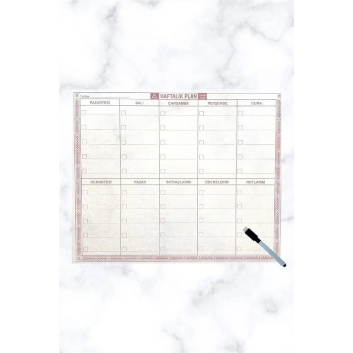 Adshome® Şeffaf Kendiliğinden Yapışkanlı Kalemli Haftalık Planlayıcı 40cm-50cm