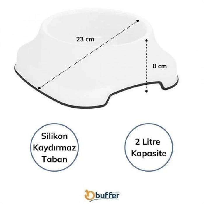 Adshome® Silikon Kaydırmaz Taban Plastik Kedi ve Köpek Mama ve Su Kabı 2 L
