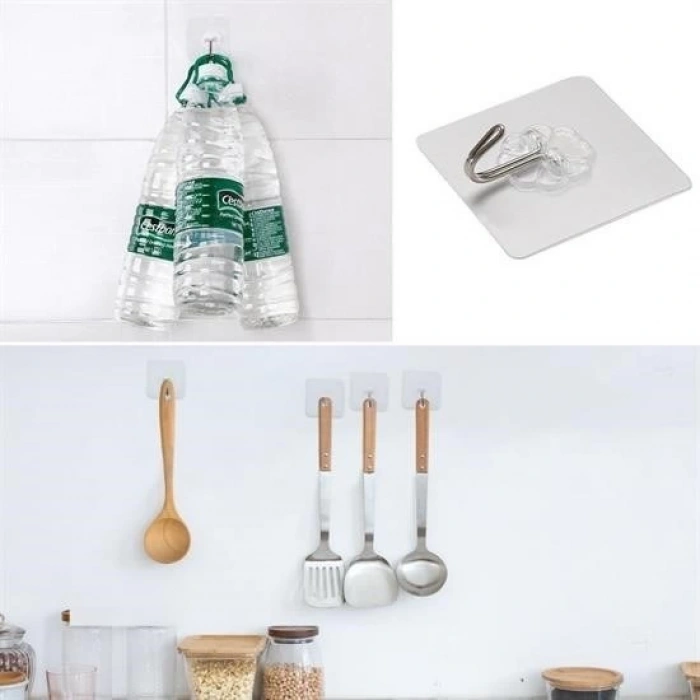 Adshome® Süper Güçlü Yapışkanlı Suya Dayanıklı Şeffaf Askı 5li Set Yeniden Kullanılabilir Kancalar