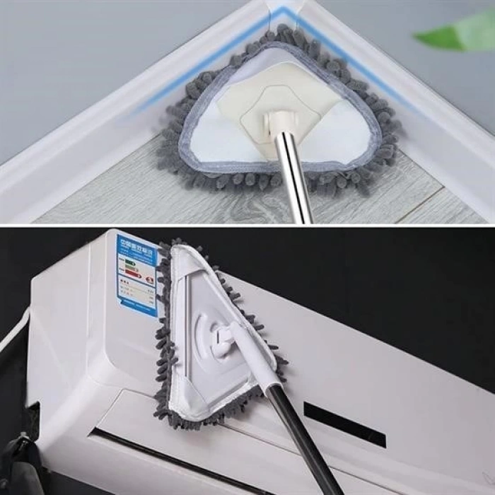 Adshome® Teleskopik Saplı 150 cm Üçgen Mop Cam Duvar Tavan Fayans Parke Temizleyici Mop