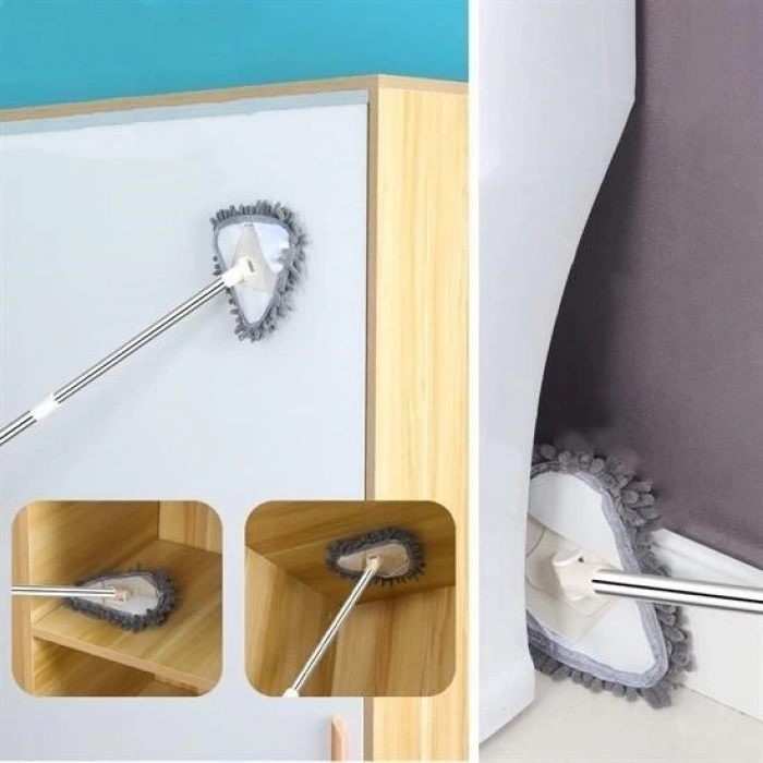 Adshome® Teleskopik Saplı 150 cm Üçgen Mop Cam Duvar Tavan Fayans Parke Temizleyici Mop