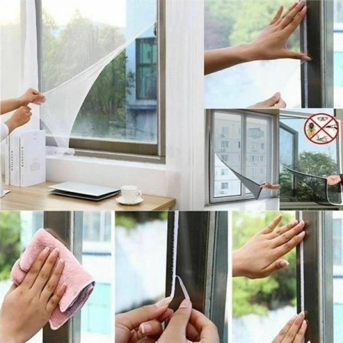 Adshome® Tüm Cam Pencere Kapılara Uyumlu Çift Kanat Pencere Sinekliği