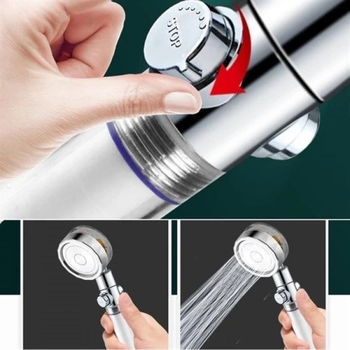 Adshome® Turbo Pervaneli ve Filtreli Su Tasarruflu 360 Derece Dönebilen Tazyikli Duş Başlığı