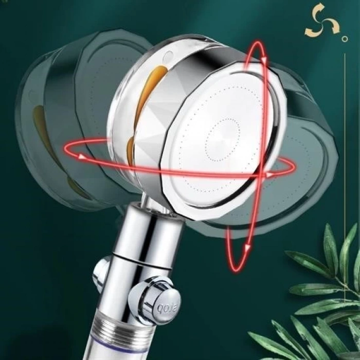 Adshome® Turbo Pervaneli ve Filtreli Su Tasarruflu 360 Derece Dönebilen Tazyikli Duş Başlığı