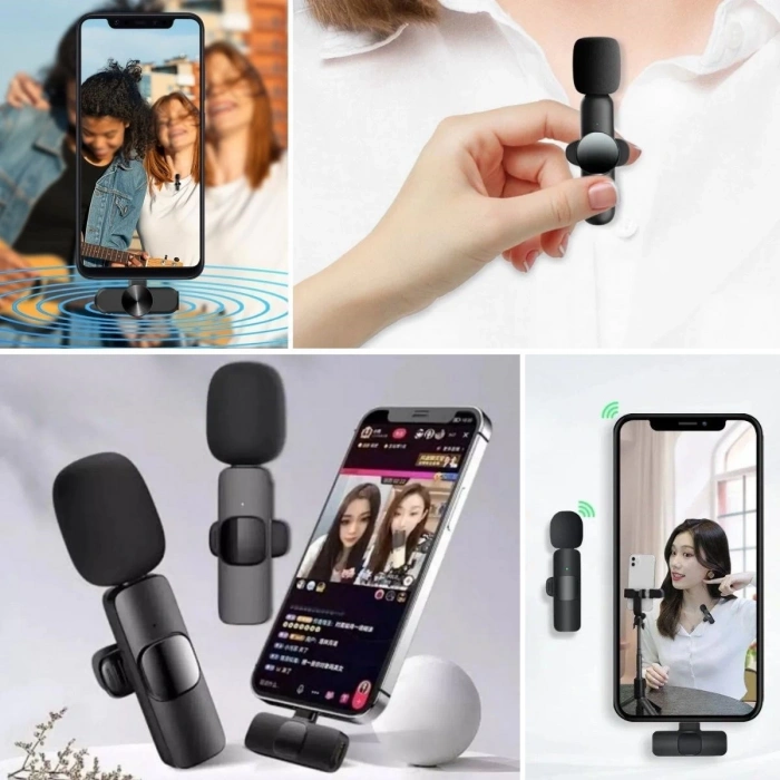Adshome® Type C Uyumlu İphone Dönüştürücülü Kablosuz Yaka Mikrofonu Android ve İphone Uyumlu Mini Mikrofon