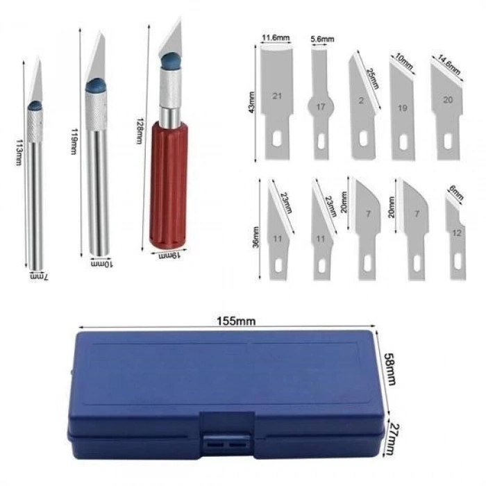 Adshome® Zanaat 16 Parça Hobi Gravür Ahşap Heykel Çömlek Oyma Şekil Verme 13 Maket Bıçak Neşter Seti