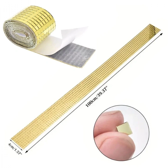 Adshome®1 Metre Uzunluğunda Gold Renk Aynalı Mozaik Taşlı Dekor Bandı 4 cm x 1 mt