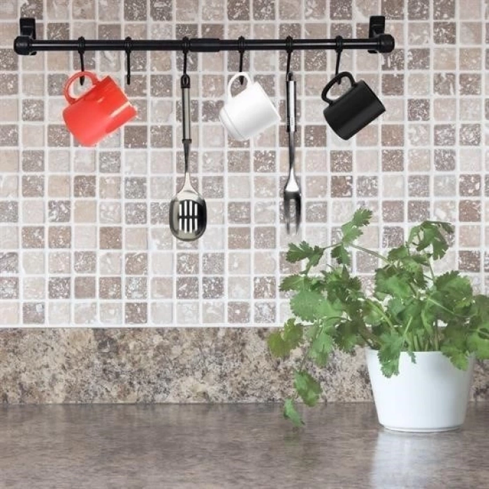 Adshome® Duvara Monte Edilen 6 Kancalı Dekor Kaşıklık ve Kupa Askısı