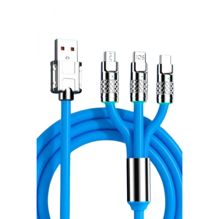 Adshome®Kutulu  3 Şarj Aleti 1 Arada Çinko Alaşım Hızlı Şarj Kablosu Mavi 3 in 1