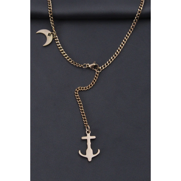 Çelik Rose Renk Çapa Tasarımlı Kadın Kolye