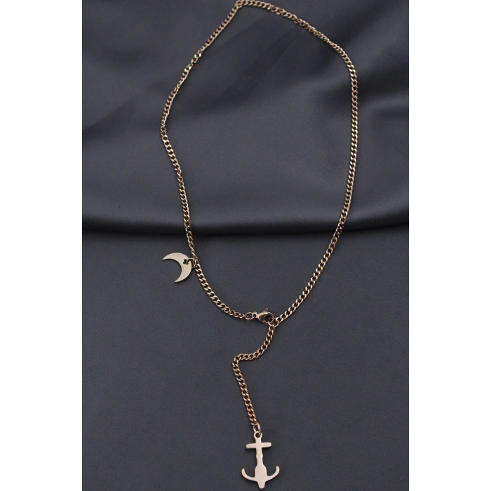 Çelik Rose Renk Çapa Tasarımlı Kadın Kolye