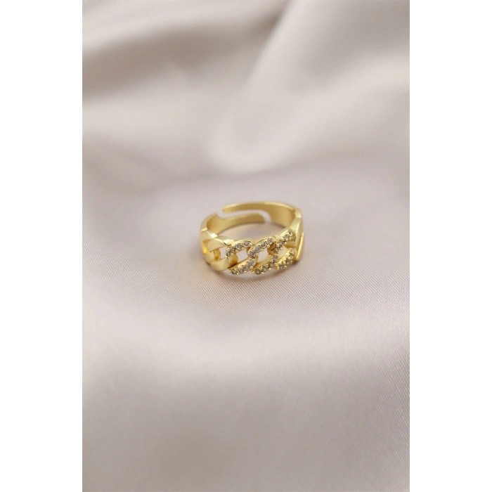 Gold Renk Metal Zincir Model Taşlı Kadın Yüzük