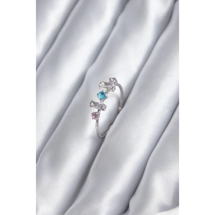 Gümüş Renk Renkli Zirkon Taşlı Kadın Yüzük