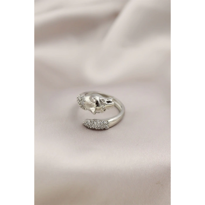 Gümüş Renkli Metal Kaplan Model Zirkon Taşlı Kadın Yüzük
