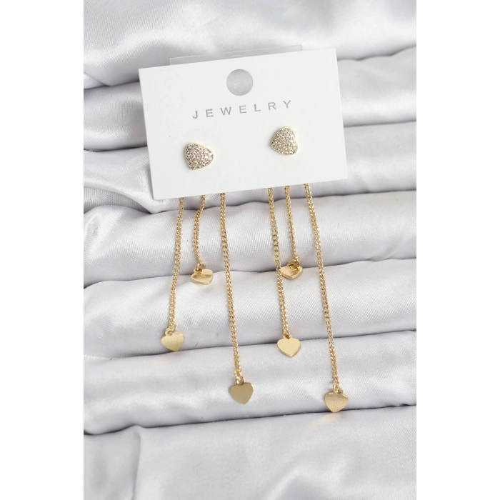 Kalp Model Gold Renk Pirinç Sallantılı Kadın Küpe
