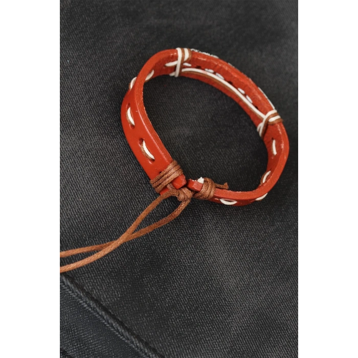 Mermer Taşlı Kahverengi Deri Erkek Bileklik