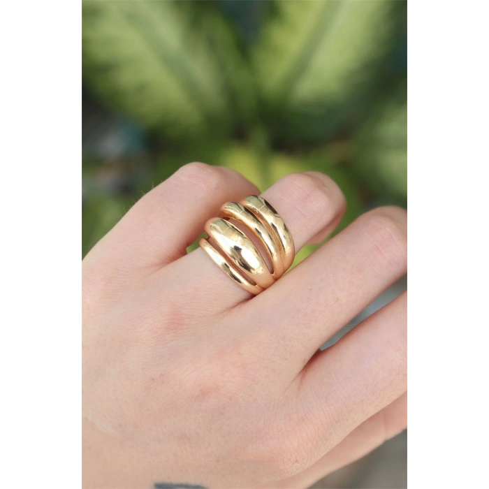 Pirinç Gold Renk Ayarlanabilir Tırtıklı Bombe Yüzük