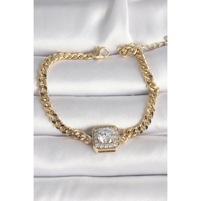 Pirinç Gold Renk Kare Zirkon Taşlı Xuping Exclusive VIP Seri Kadın Bileklik