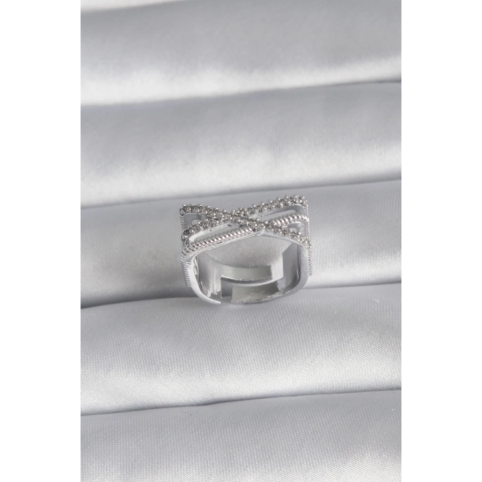 Pirinç Gümüş Renk Zirkon Taş Detay Kadın Yüzük