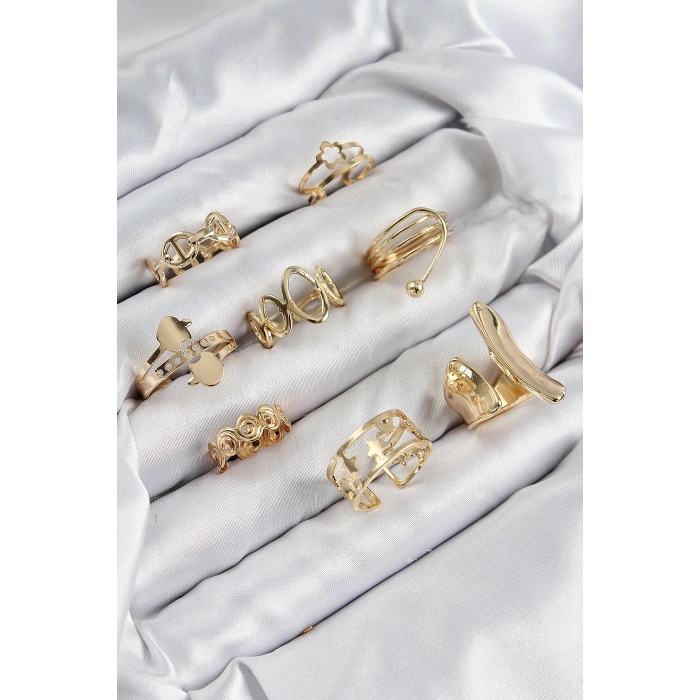 Pirinç Sarmal Ve Yıldız Model Gold Renk Kadın Yüzük Kombin Set