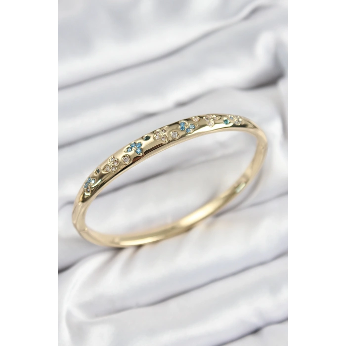 Pirinç Zirkon Taşlı Kelebek Model Gold Renk Kadın Kelepçe