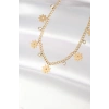 316L Çelik Taşlı Gold Renk Çoklu Çiçek Kolye