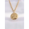 316L Çelik Zincir Altın Renk Oval Desenli Kolye