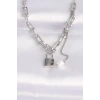 316L Çelik Zincir Gümüş Renk Zincirli Love Yazılı Kilit Kolye