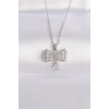 316L Çelik Zincir Gümüş Renk Zirkon Taşlı Kalp Detay Fiyonk Kolye
