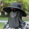 Adshome® Güneş Koruyuculu Nefes Alabilen Maskeli ve Boyun Kapaklı Geniş Kenarlı Balıkçı Şapkası