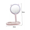 Adshome® Kedi Kulaklı Telefon Standlı Yuvarlak Dokunmatik Led Ayarlı Masa Üstü Makyaj Aynası