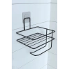 Adshome® Kendiliğinden Yapışkanlı Tuvalet Kağıdı Tutacağı ve Yedek Raf - Siyah Modern Metal Tasarım