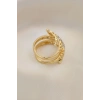 Ayarlamalı Altın Renk Metal Zirkon Taşlı Yüzük