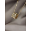 Gold Renk Zirkon Taşlı Küp Model C Harfli Kolye