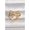 Pirinç Gold Renk Ayarlanabilir Zirkon Taşlı Kurdele Model Kadın Yüzük
