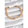 Pirinç Gold Renk Pembe Kare Zirkon Taşlı VIP Seri Kadın Bileklik