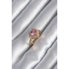 Pirinç Gold Renk Pembe Zirkon Taşlı Charm Kalp Model Kadın Yüzük