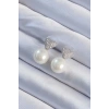 Pirinç Gümüş Renk Zirkon Taşlı Kalp Model İnci Tasarım Kadın Küpe
