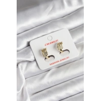 14K Gold Renk Kaplama Yarım Halka Zirkon Taşlı CM Kadın Küpe