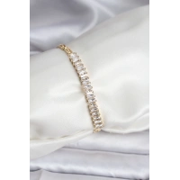 14K Gold Renk Kaplama Zirkon Taşlı Baget Model CM Kadın Bileklik