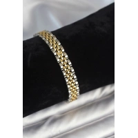 316L Çelik 9 mm Kalınlıkta Gold ve Gümüş Renkli Erkek Bileklik