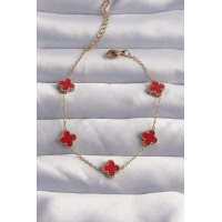 316L Çelik Baby Boy Gold Renk Kırmızı Mineli Yonca Bileklik