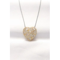 316L Çelik Çift Renk Zirkon Taşlı Kalp Kolye