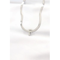 316L Çelik F Harfli Silver Renk İtalyan Zincirli Kolye