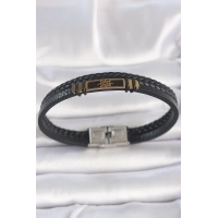 316L Çelik Gold Renk Gemi Dümeni Aksesuarlı Çift Sıra Burgu Desenli Deri Kordon Erkek Bileklik