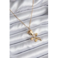 316L Çelik Gold Renk Gül Model Kadın Kolye