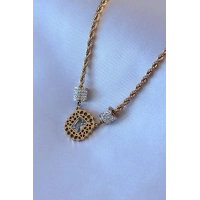 316L Çelik Gold Renk Lotus Model Zirkon Taşlı Burgu Zincir Kadın Kolye