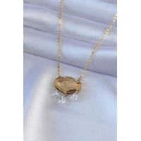 316L Çelik Gold Renk Lotus Model Zirkon Taşlı Kadın Kolye