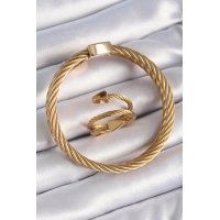 316L Çelik Gold Renk Sarmal Model Erkek Bileklik Yüzük Kombini