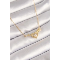 316L Çelik Gold Renk Zincir Zirkon Taşlı Ok Kalp Model Kadın Kolye